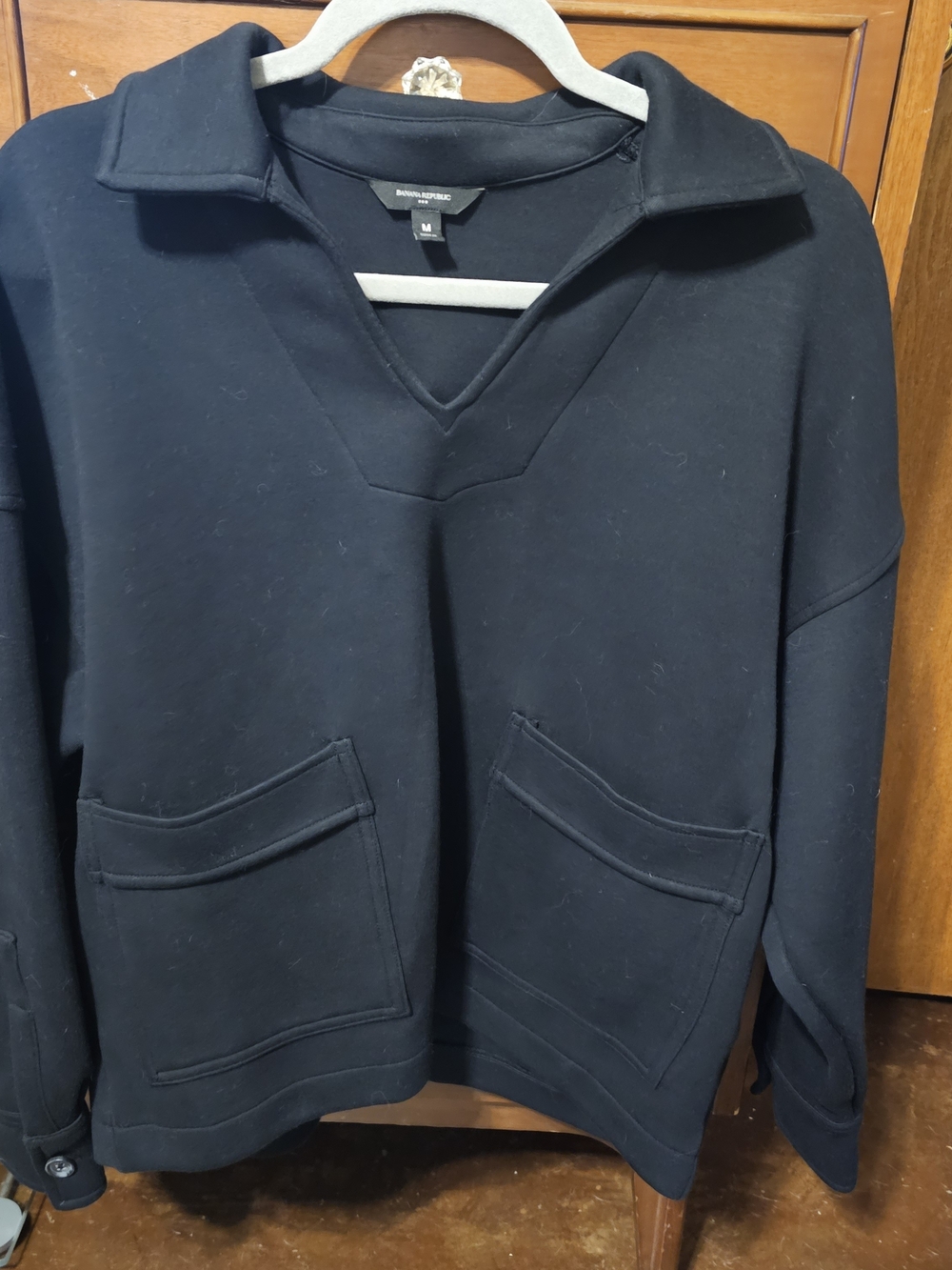 Banana Republic Black V-Neck Collar Pullover with Front Pockets